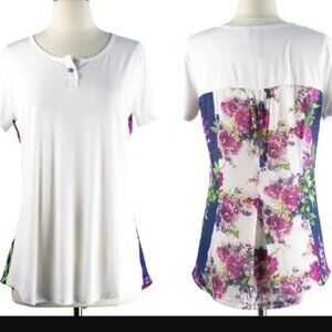 ARATTA White T Shirt Mixed Fabric Floral Back NWT SZ S